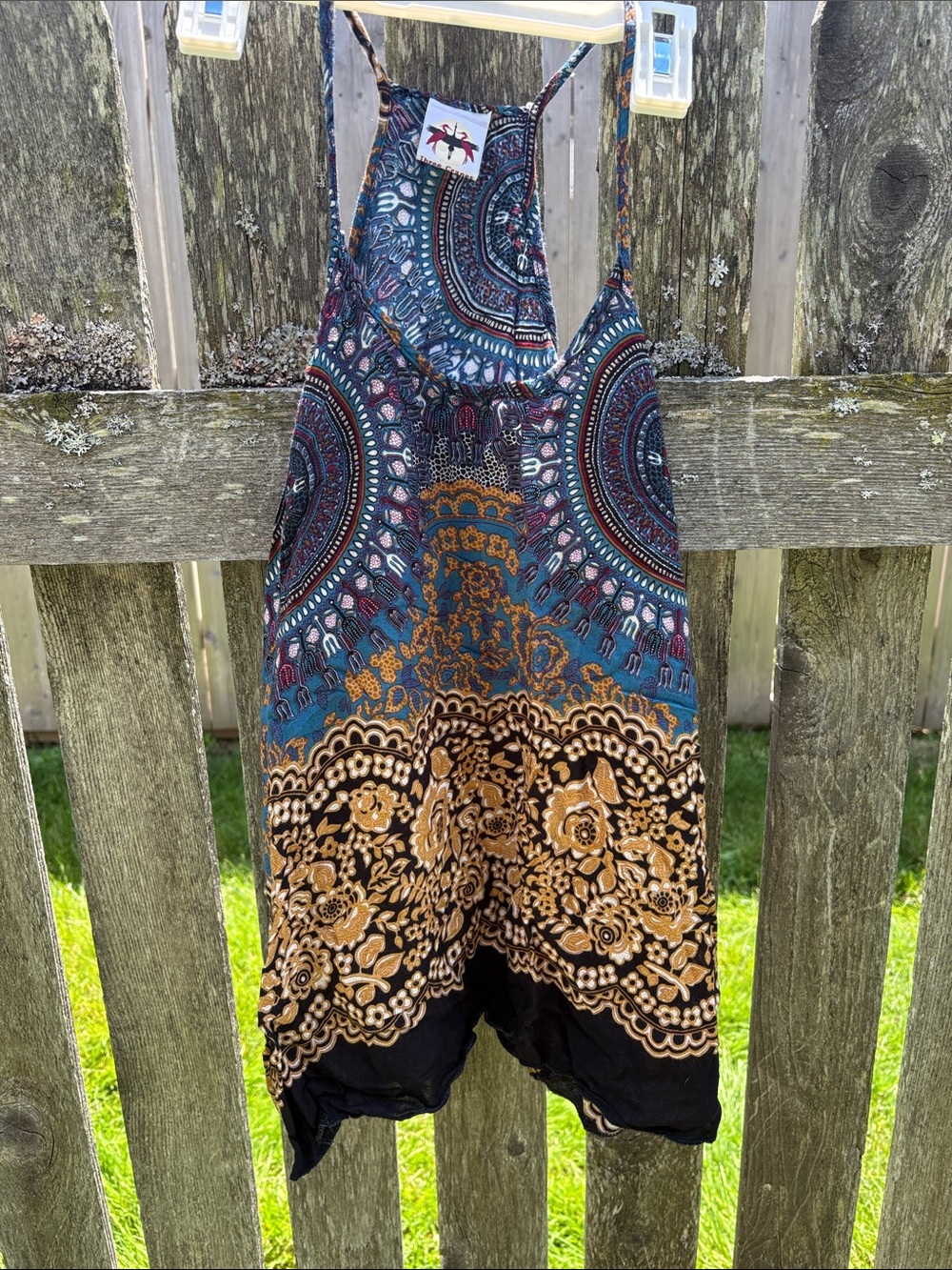 Women’s Bohemian Printed One-Piece Romper in Teal & Mustard